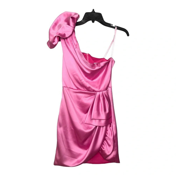 Ieena for Mac Duggal One Shoulder Puff Sleeve Ruched Dress in Pink. Sz: 6 - Picture 5 of 11